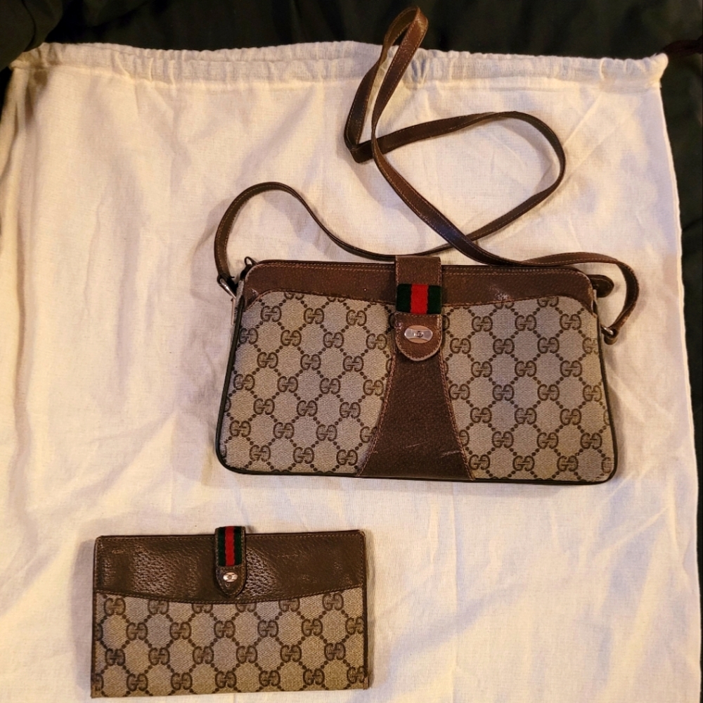 Vintage GUCCI Accordion Shoulder Bag AND Vintage GUCCI Long Bifold Wallet
